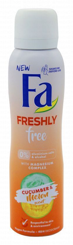 Fa Freshly Free Antibacterial Women's Deodorant Spray Cucumber & Melon Scent with Magnesium Complex - alcohol free, aluminum salts free
