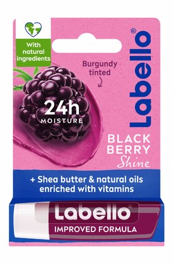 Labello 24H Moisturizing Blackberry Shine Burgundy Tinted Lip Balm with Shea Butter, Natural Oils & Vitamins - vegan, mineral oil free