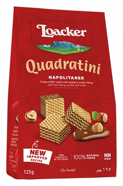 Loacker Quadratini Napolitaner Wafer Cubes Filled with Hazelnut Cream - GMO free, trans fat free, no added flavorings