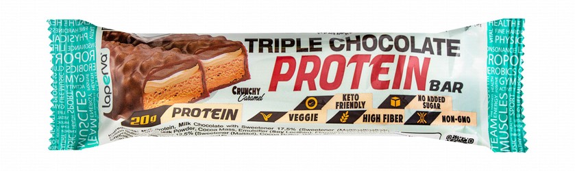 Laperva Keto Triple Chocolate 20g Protein Bar Filled with Crunchy Caramel - vegetarian, GMO free, no added sugar