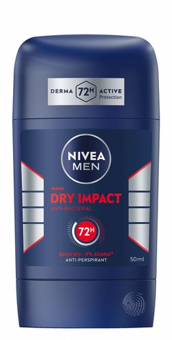 NIVEA Men Dry Impact 72H Antibacterial Antiperspirant Deodorant Stick - alcohol free