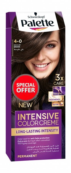 Schwarzkopf Palette Intensive Permanent Hair Color Creme with Keratin, Panthenol & Nutri-Oil Medium Brown 4-0 (Special Offer)