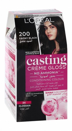 L'Oreal Casting Creme Gloss Hair Dye with Coconut Oil Conditioner Deep Black 200 - ammonia free
