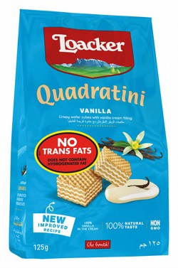 Loacker Quadratini Wafer Cubes Filled with Vanilla Cream - GMO free, trans fat free
