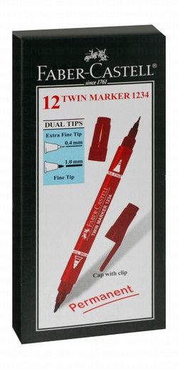 Faber-Castell 0.4mm & 1.0mm Red Ink Fine & Extra Fine Tip Permanent Twin Markers