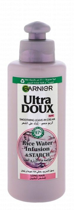 Garnier Ultra Doux Smoothing & Shining Leave-In Cream Infused with Rice Water & Starch Extracts for Long Hair - vegan, cruelty free