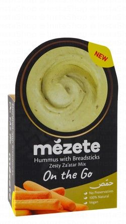 Mezete On the Go Hummus with Zesty Zaatar Mix & Breadsticks - vegan, preservatives free