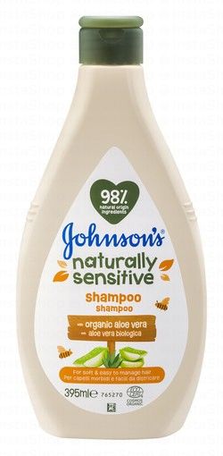 Johnson's Naturally Sensitive Hypoallergenic Baby Shampoo with Organic Aloe Vera for Sensitive Skin - vegan, fragrance free, tear free