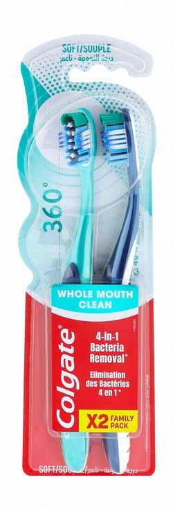 Colgate 360 Degree Turquoise Blue & Dark Blue Soft Toothbrushes (Family Pack)
