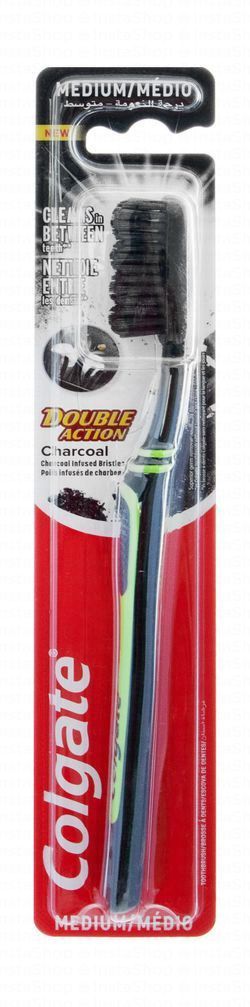 Colgate Double Action Black & Green Medium Toothbrush with Charcoal Infused Bristles