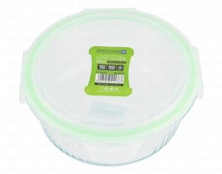Royalford Clear 950ml Round Airtight Borosilicate Food Glass Container with Light Green Lid