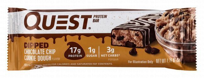 Quest Chocolate Coated 17g Protein Bar Cookie Dough Flavor with Chocolate Chips - no added sugar