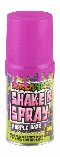Screamers Shake & Spray Sour Candy Purple Razz Flavor with Sour Gum Balls (4+ Years) - vegan, gluten free